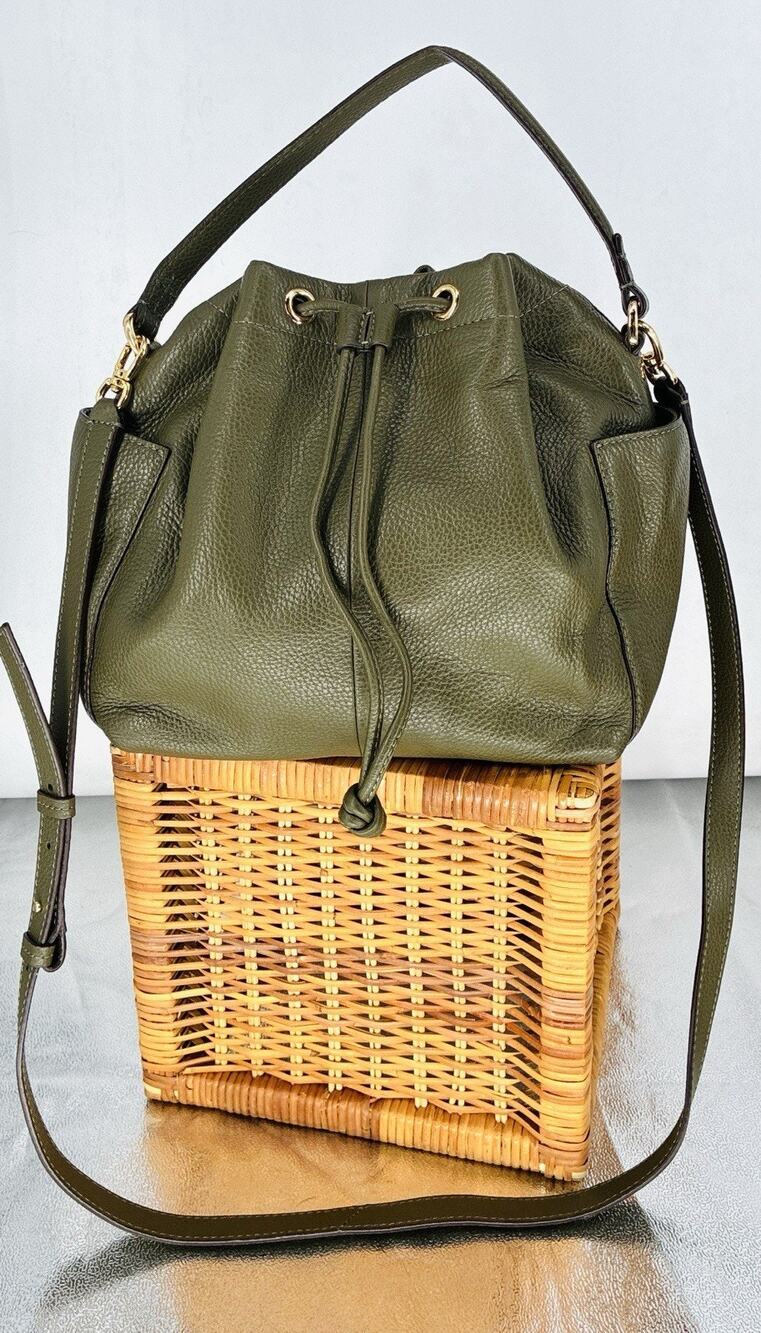Banana Republic Fall 2016 Olive Green Pebbled Leather Bucket Bag Crossbody